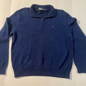 Polo Ralph Lauren Quarter Zip Sweater Blue Cotton Pullover XL Pony Logo